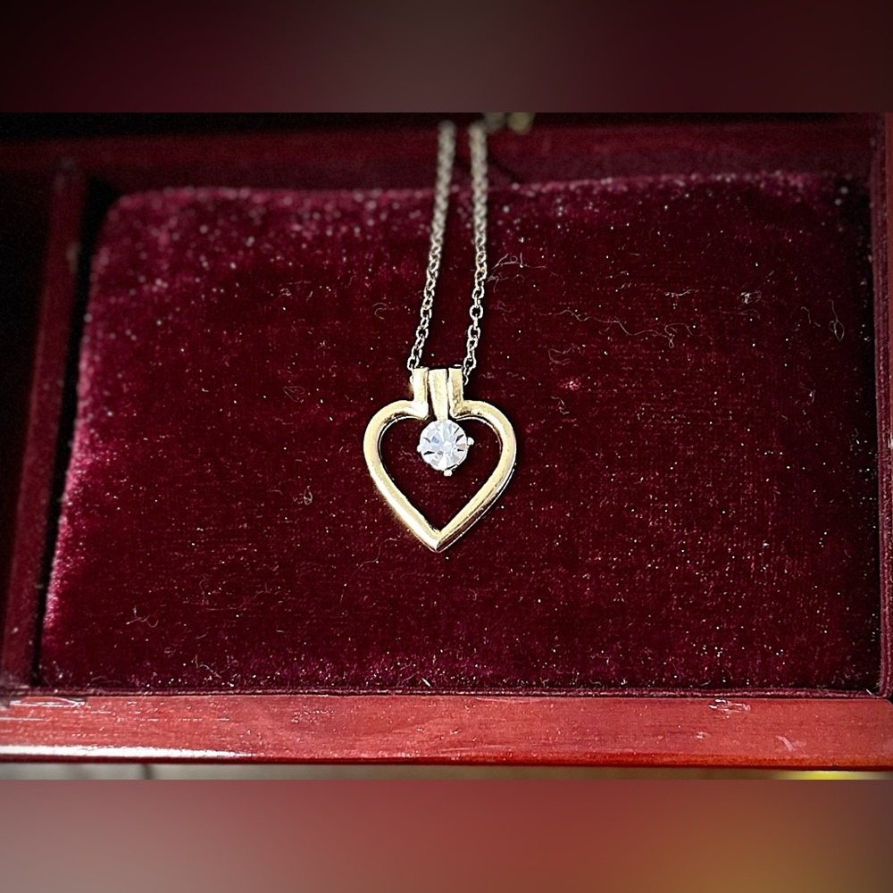 Vintage Genuine Austrian Crystal open Heart Necklace gold tone